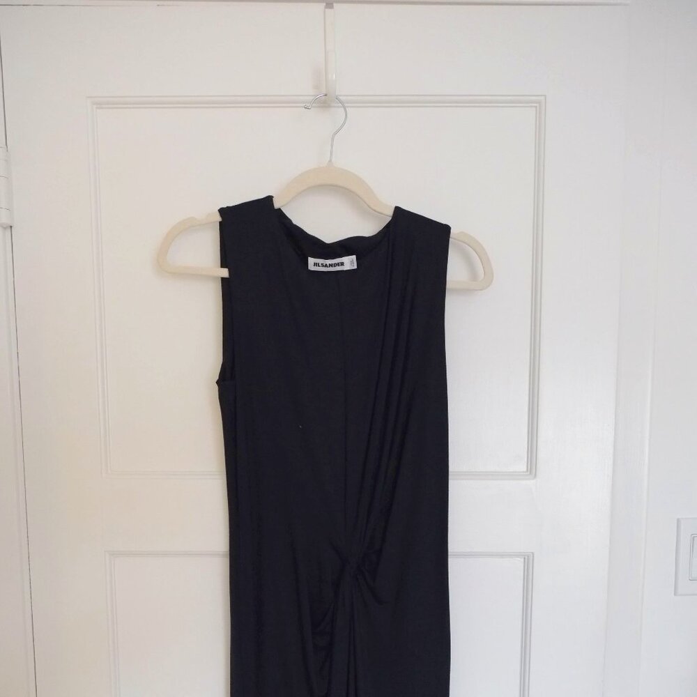 Jil Sander Sleeveless Knot-Front Dress – Dark Blue – Size Small